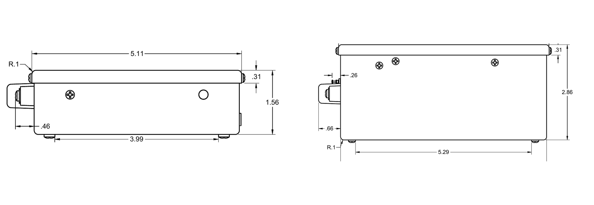 RC Series compact and larger side dimensional views
