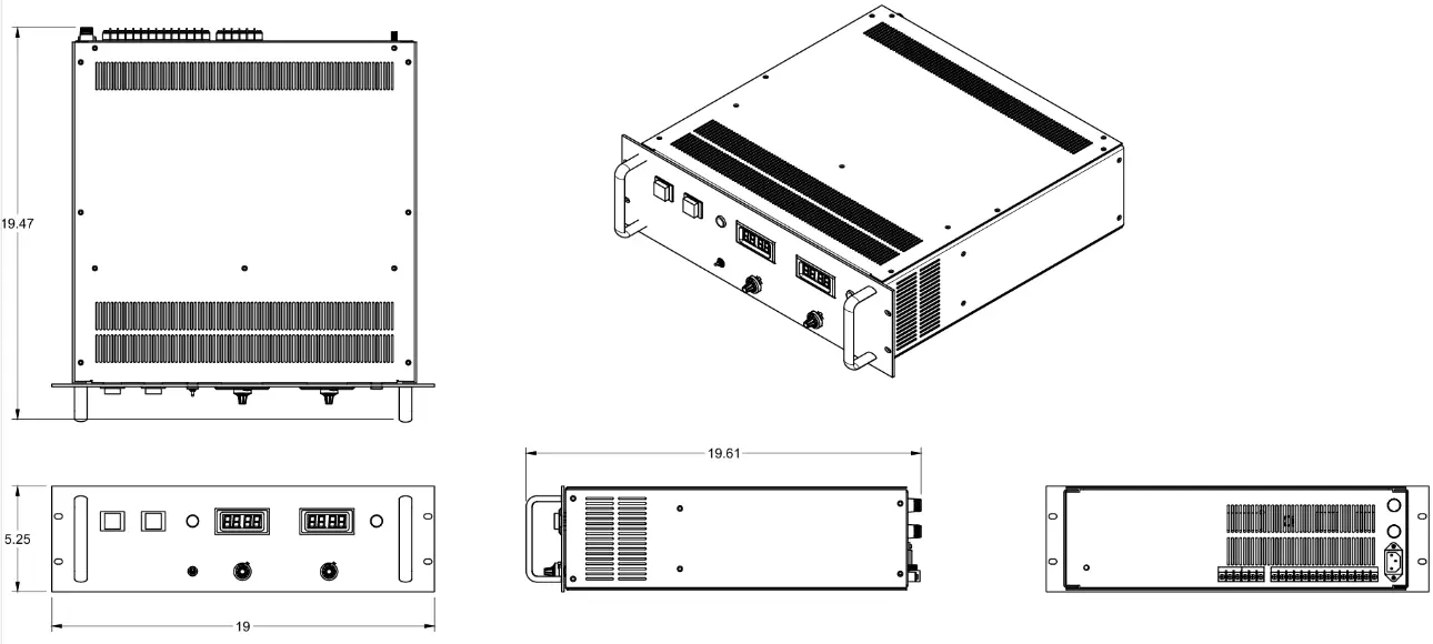 RR Series 3U rack-mount enclosure dimensional drawing