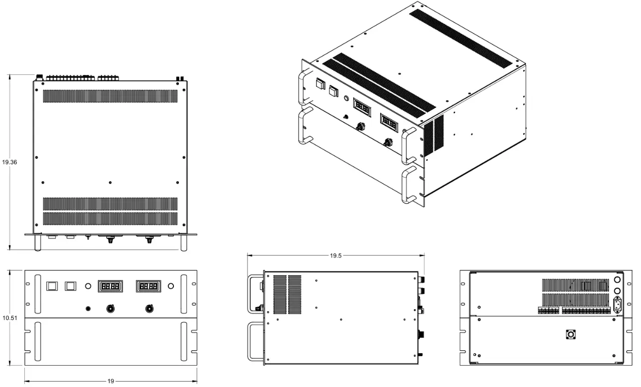 RR Series 6U rack-mount enclosure dimensional drawing