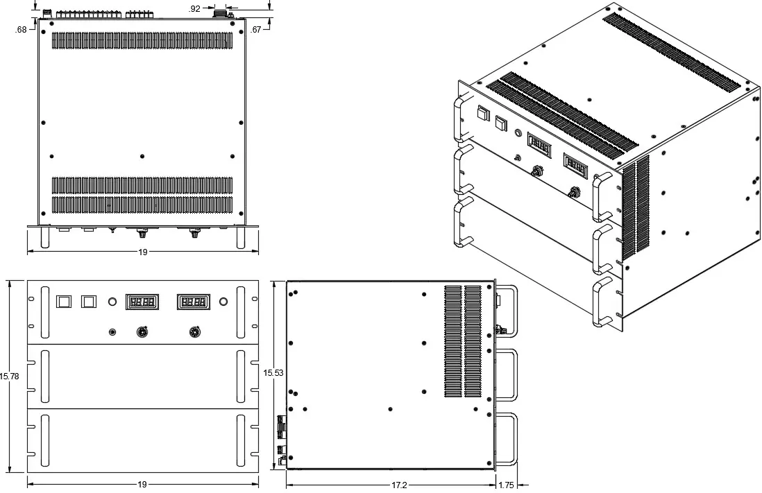 RR Series 9U rack-mount enclosure dimensional drawing