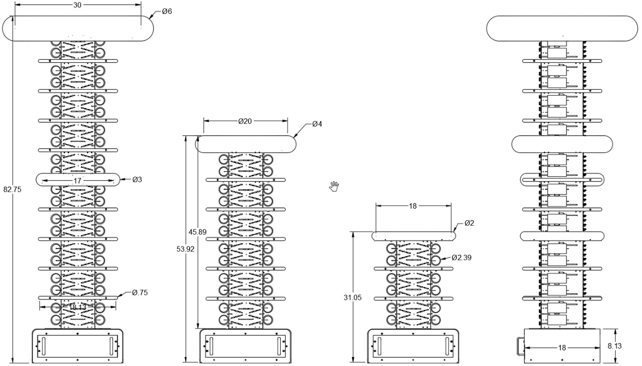 RR Series high voltage stack dimensional drawings