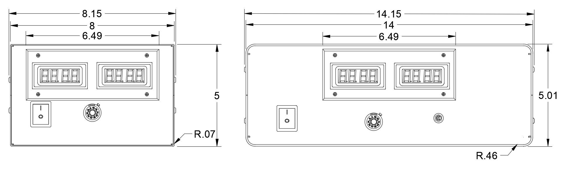 ES Series fixed- and reversible-polarity front dimensional drawings