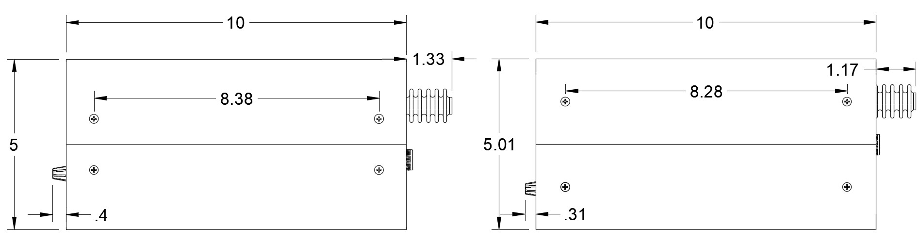 ES Series fixed- and reversible-polarity side dimensional drawings