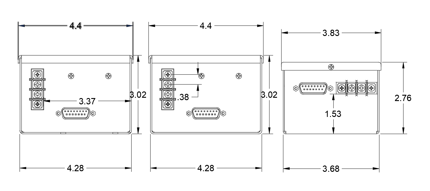 LXR Series rear-panel dimensional drawings