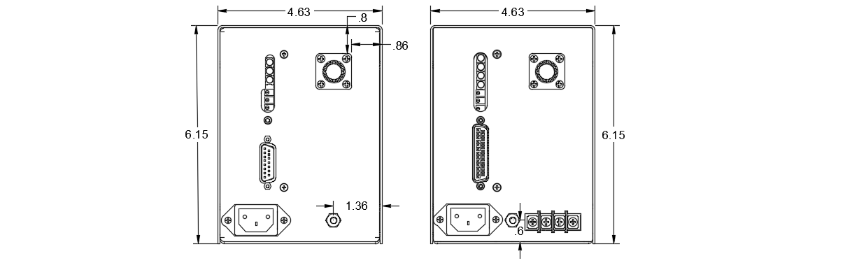 XRM and XRF Series front dimensional drawings