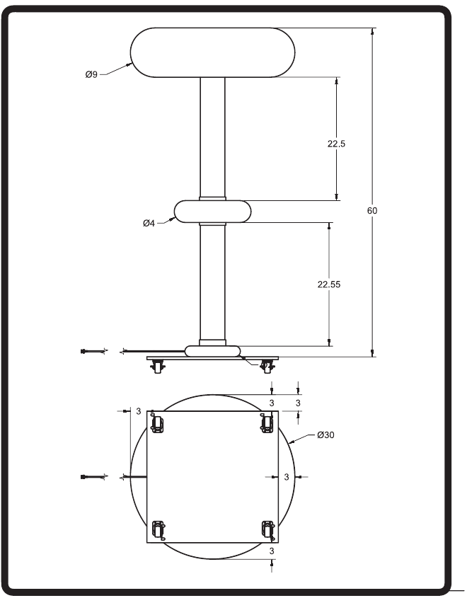 HVD500/60 mechanical drawing with optional wheeled base