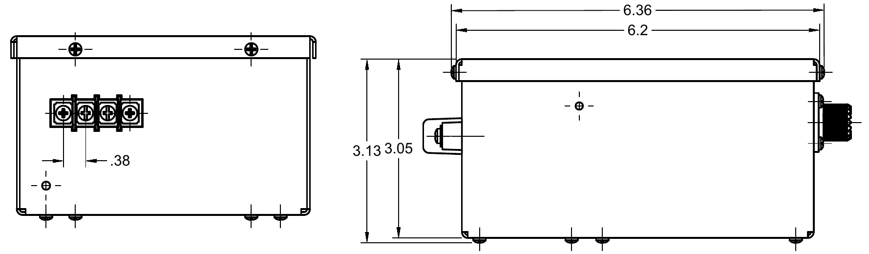 HVD50E front and side enclosure dimensions